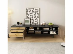 ModernLuxe Mueble Tv|Mueble TV 180×38×50 cm - 2 puertas y 3 cajones - MDF + paneles de partículas - Negro + Natural
