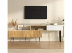 Mueble TV 220×30×63,4 cm - diseño en dos módulos - aspecto madera - blanco + natural^ModernLuxe Hot