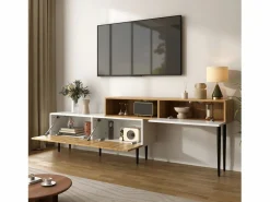 Mueble TV 220×30×63,4 cm - diseño en dos módulos - aspecto madera - blanco + natural^ModernLuxe Hot