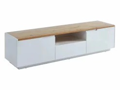 Vente-unique Mueble Tv|Mueble TV 2 puertas 1 cajón MDF lacado blanco y natural AMANI