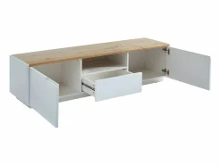 Vente-unique Mueble Tv|Mueble TV 2 puertas 1 cajón MDF lacado blanco y natural AMANI