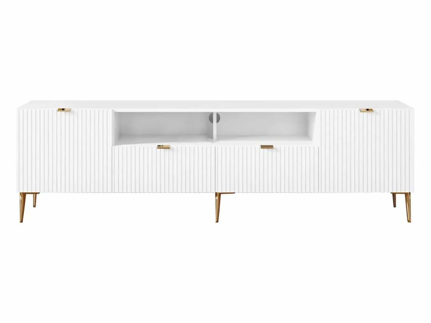 Vente-unique Mueble Tv|Mueble TV con 2 puertas, 2 cajones y 2 estantes de MDF y acero - y dorado - YESINIA