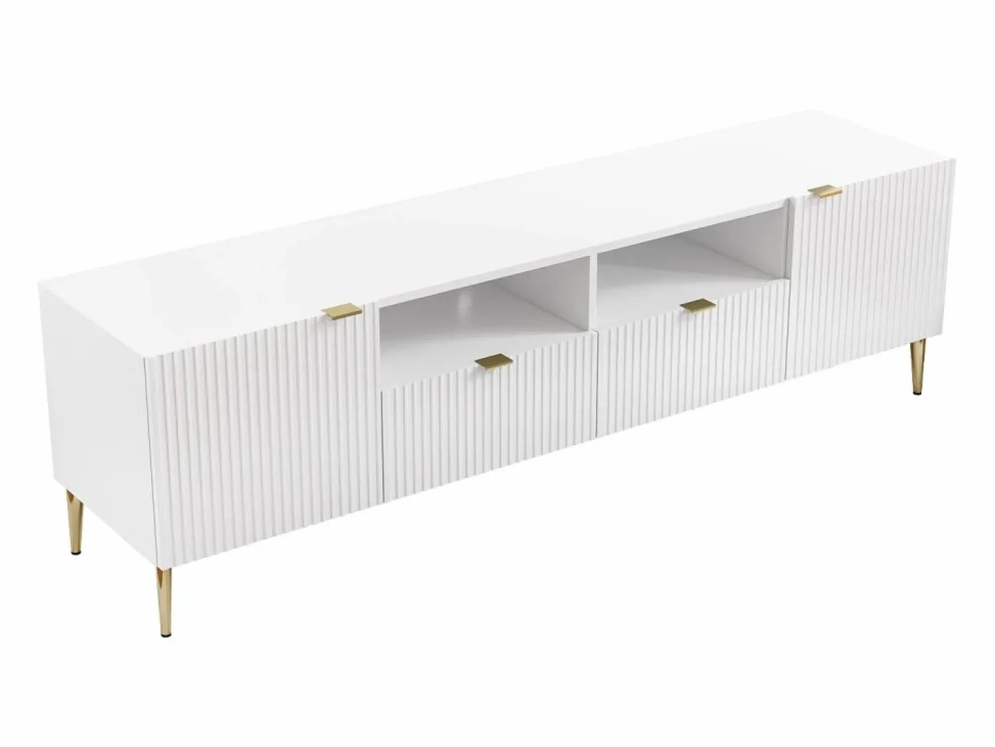 Vente-unique Mueble Tv|Mueble TV con 2 puertas, 2 cajones y 2 estantes de MDF y acero - y dorado - YESINIA