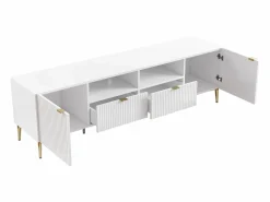 Vente-unique Mueble Tv|Mueble TV con 2 puertas, 2 cajones y 2 estantes de MDF y acero - y dorado - YESINIA