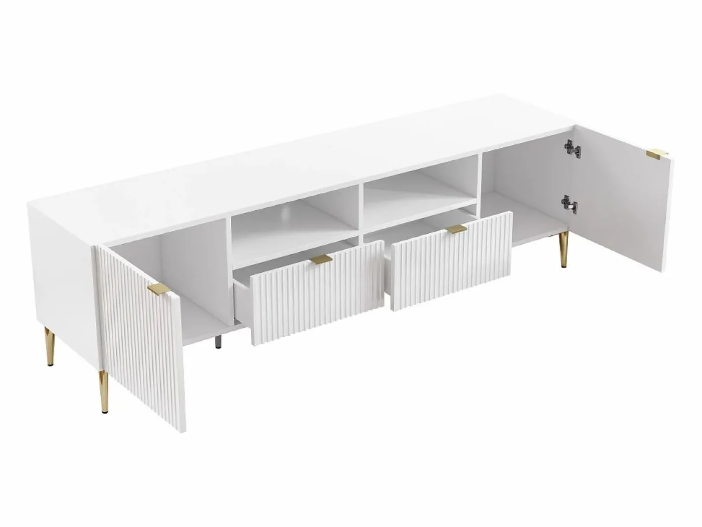 Vente-unique Mueble Tv|Mueble TV con 2 puertas, 2 cajones y 2 estantes de MDF y acero - y dorado - YESINIA