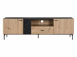 Vente-unique Mueble TV con 2 puertas, 1 cajón y 1 estante - Natural y efecto mármol negro - LIOMENA Negro / Color natural claro Outlet