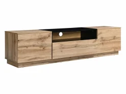 Vente-unique Mueble TV con 2 puertas, 1 cajón y 1 estante - Natural y Negro - CEMILINA Negro / Color natural claro Clearance