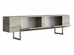 Vente-unique Mueble TV con 2 puertas - Efecto travertino y dorado - ZIRELDA Beige Clearance