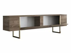 Mueble TV con 2 puertas - Marrón oscuro y dorado - ZIRELDA^Vente-unique