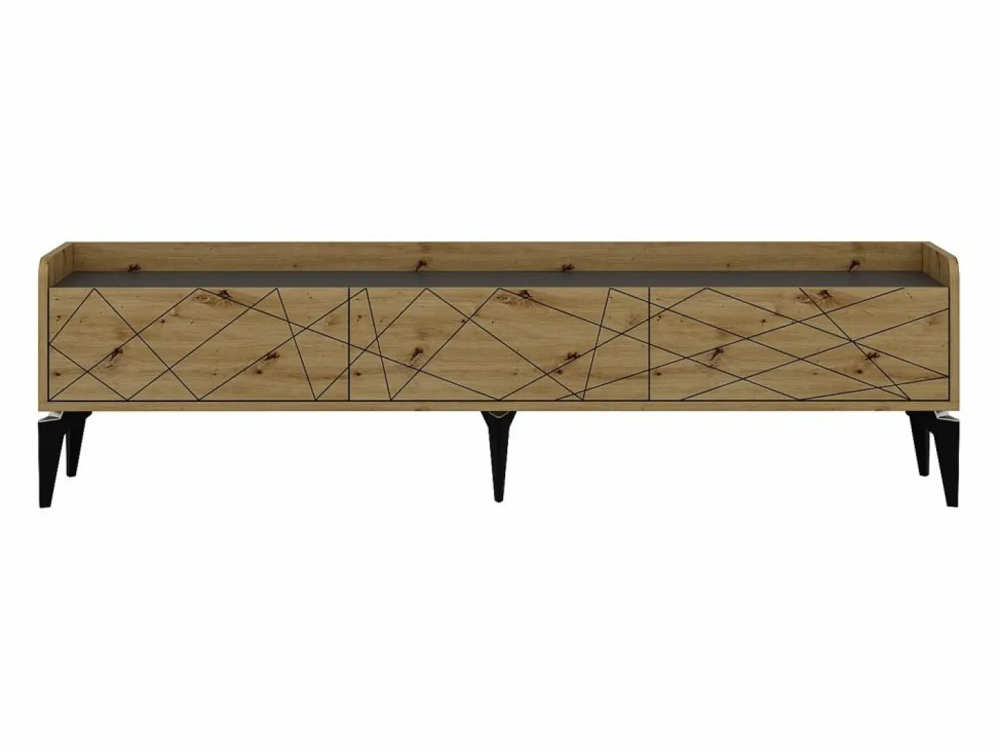 Vente-unique Mueble TV con 3 puertas - Natural y antracita - MONALIA Gris antracita / Color natural claro