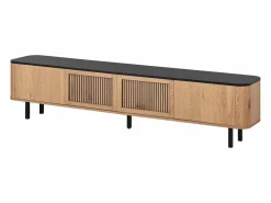 Mueble TV con 4 puertas, 190 x 35 x 45 cm - Tapa negra - Color madera clara^Hauss Spole Best