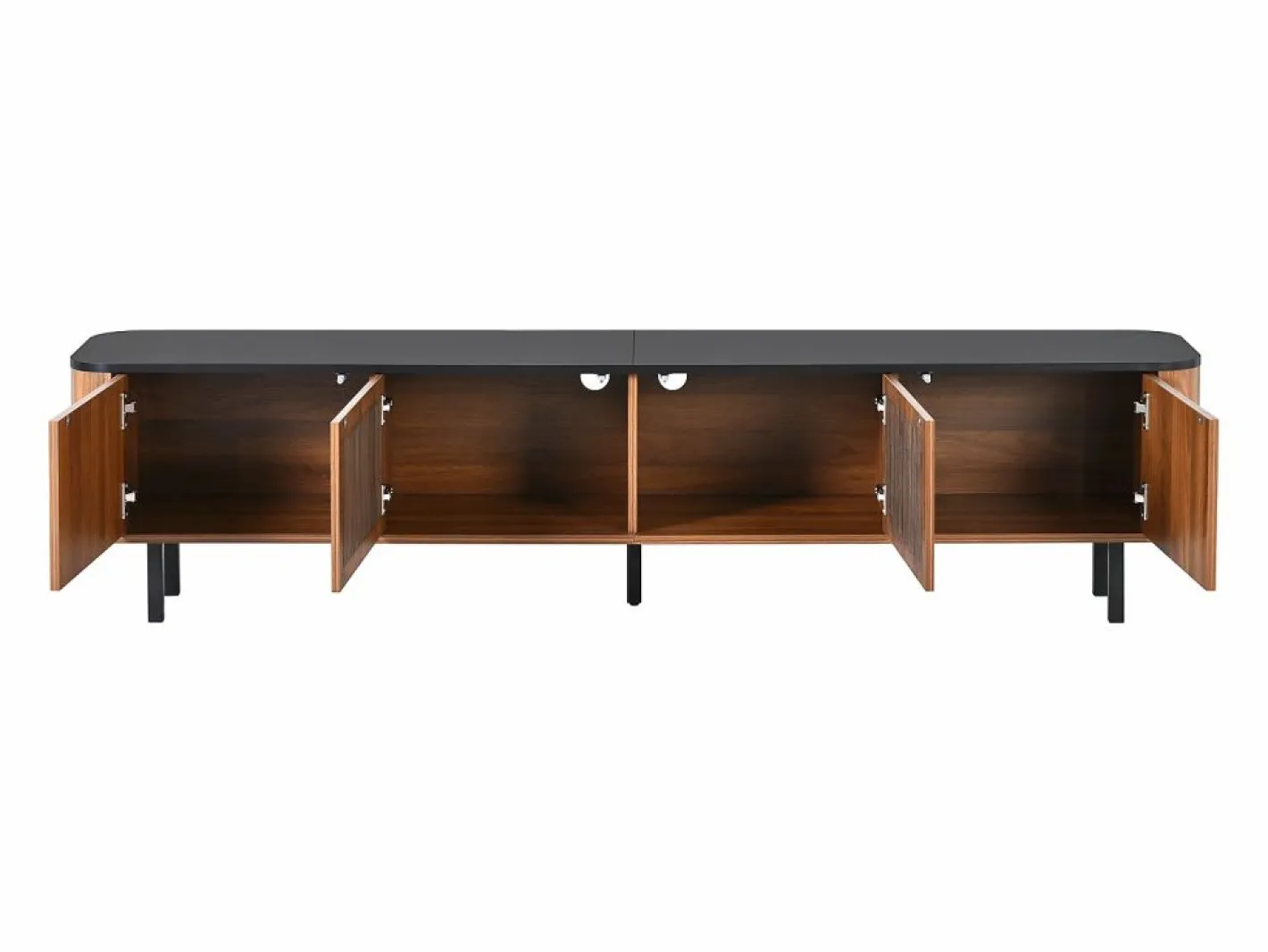 Mueble TV con 4 puertas, 190 x 35 x 45 cm - Tapa negra - Color madera oscura^Hauss Spole Clearance