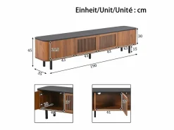 Mueble TV con 4 puertas, 190 x 35 x 45 cm - Tapa negra - Color madera oscura^Hauss Spole Clearance