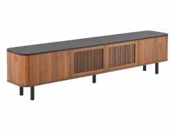 Mueble TV con 4 puertas, 190 x 35 x 45 cm - Tapa negra - Color madera oscura^Hauss Spole Clearance