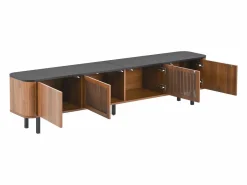 Mueble TV con 4 puertas, 190 x 35 x 45 cm - Tapa negra - Color madera oscura^Hauss Spole Clearance