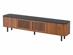 Mueble TV con 4 puertas, 190 x 35 x 45 cm - Tapa negra - Color madera oscura^Hauss Spole Clearance