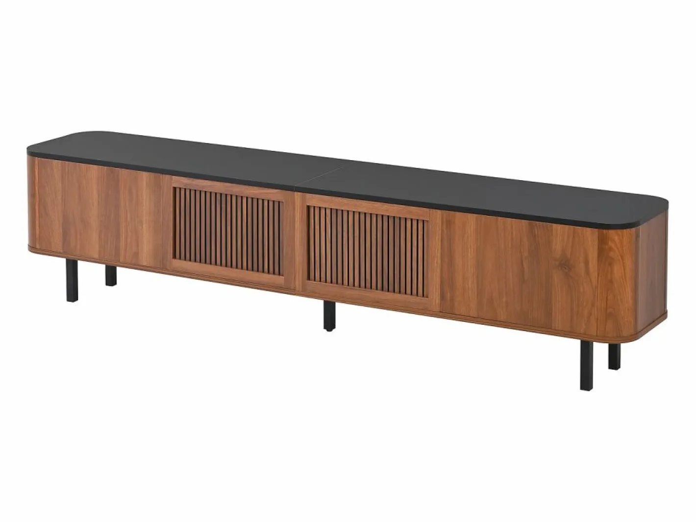 Mueble TV con 4 puertas, 190 x 35 x 45 cm - Tapa negra - Color madera oscura^Hauss Spole Clearance