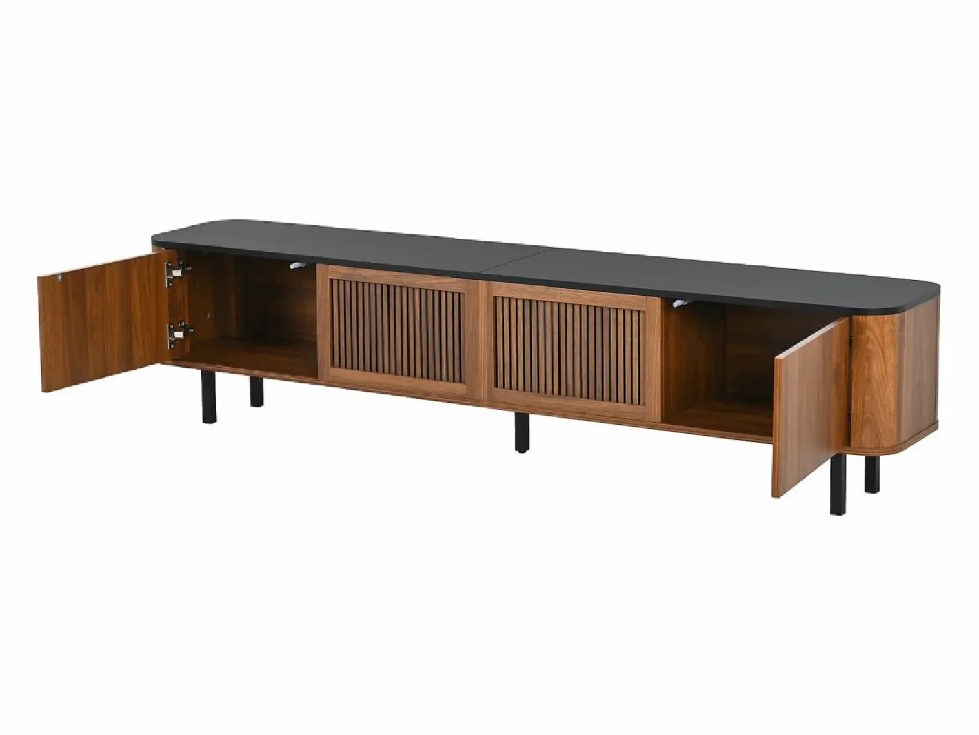 Mueble TV con 4 puertas, 190 x 35 x 45 cm - Tapa negra - Color madera oscura^Hauss Spole Clearance