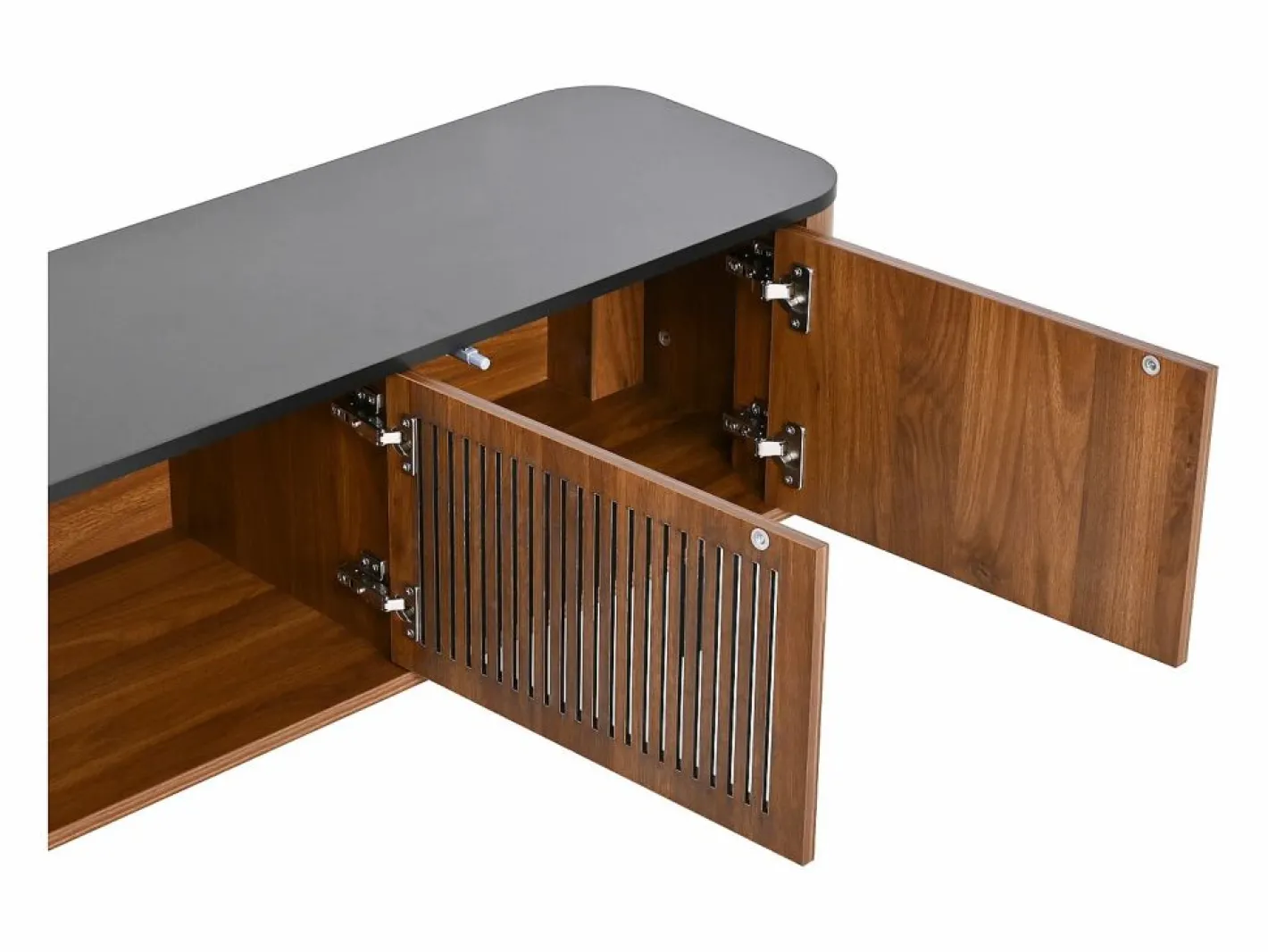 Mueble TV con 4 puertas, 190 x 35 x 45 cm - Tapa negra - Color madera oscura^Hauss Spole Clearance