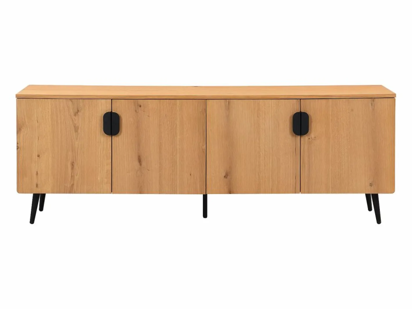 Vente-unique Mueble Tv|Mueble TV con 4 puertas chapado en roble y acero - Natural claro y Negro - SINOLO