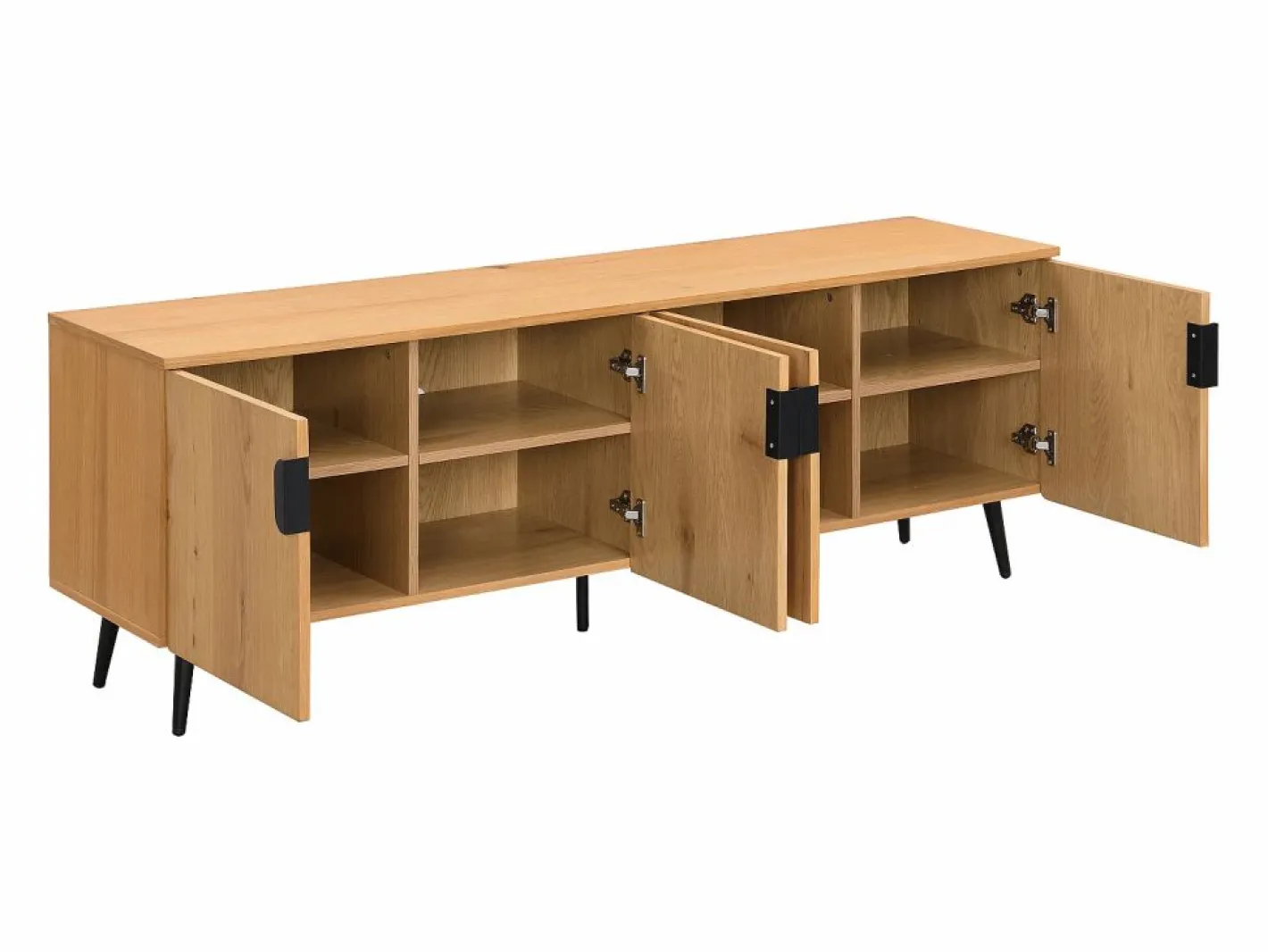 Vente-unique Mueble Tv|Mueble TV con 4 puertas chapado en roble y acero - Natural claro y Negro - SINOLO
