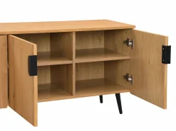 Vente-unique Mueble Tv|Mueble TV con 4 puertas chapado en roble y acero - Natural claro y Negro - SINOLO