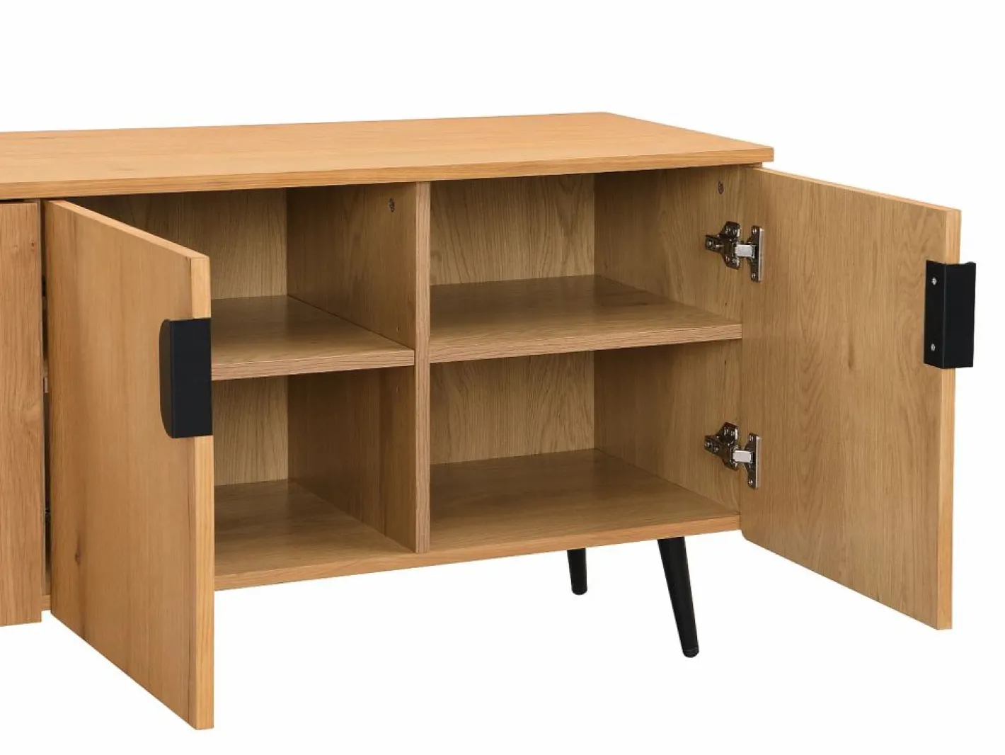 Vente-unique Mueble Tv|Mueble TV con 4 puertas chapado en roble y acero - Natural claro y Negro - SINOLO