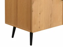 Vente-unique Mueble Tv|Mueble TV con 4 puertas chapado en roble y acero - Natural claro y Negro - SINOLO