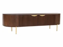 Maison Céphy Mueble Tv|Mueble TV con 2 puertas de madera de mango y metal - Natural y dorado - NEVILI