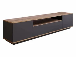 Mueble TV con 3 puertas y 1 hueco - Antracita y natural - LOTULA^Vente-unique Outlet