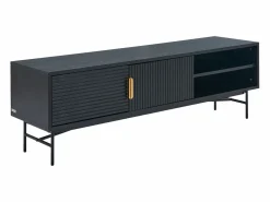 Mueble TV con 2 puertas y 2 estantes chapado en roble y metal - Negro y Dorado - SIRIOLA^Vente-unique Best