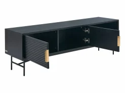 Mueble TV con 2 puertas y 2 estantes chapado en roble y metal - Negro y Dorado - SIRIOLA^Vente-unique Best