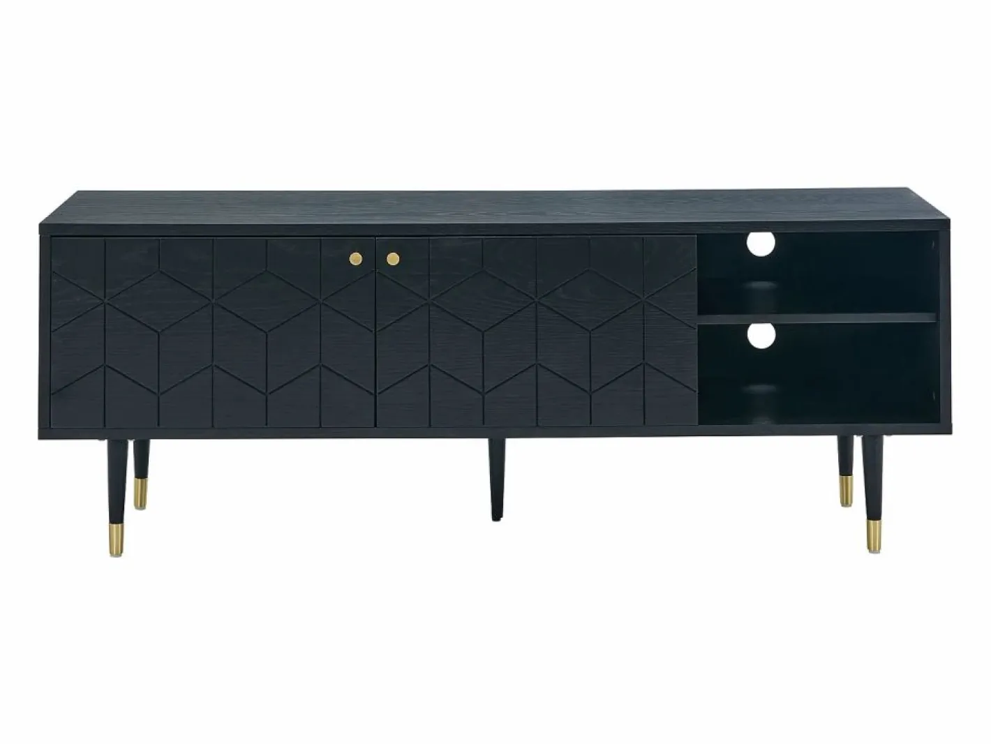 Mueble TV con 2 puertas y 2 estantes chapado en roble - Negro y dorado - PARIOMA^Vente-unique Best