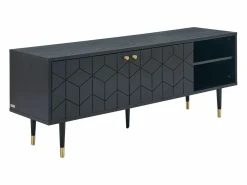 Mueble TV con 2 puertas y 2 estantes chapado en roble - Negro y dorado - PARIOMA^Vente-unique Best