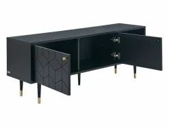 Mueble TV con 2 puertas y 2 estantes chapado en roble - Negro y dorado - PARIOMA^Vente-unique Best