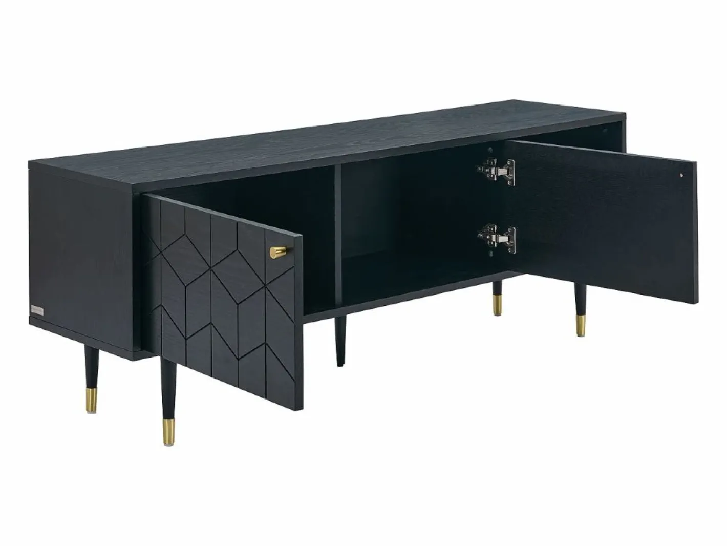 Mueble TV con 2 puertas y 2 estantes chapado en roble - Negro y dorado - PARIOMA^Vente-unique Best