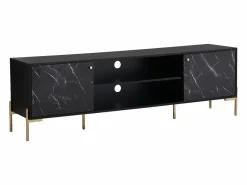 Mueble TV con 2 puertas y 2 estantes de MDF y metal - Efecto mármol y dorado - CIEMILA^Vente-unique