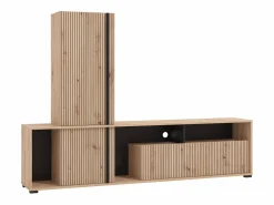 Vente-unique Mueble Tv|Mueble TV con 3 puertas y 3 estantes - Natural claro y negro - BELUTZY