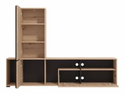 Vente-unique Mueble Tv|Mueble TV con 3 puertas y 3 estantes - Natural claro y negro - BELUTZY
