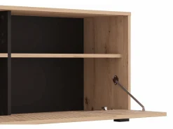 Vente-unique Mueble Tv|Mueble TV con 3 puertas y 3 estantes - Natural claro y negro - BELUTZY