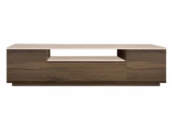 Vente-unique Mueble Tv|Mueble TV con 3 puertas y 1 hueco - Marrón natural oscuro y efecto travertino beige - LOTULA