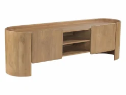Vente-unique Mueble TV con 2 puertas y 2 huecos en madera de mango - Natural - ISLARA Color natural claro Outlet