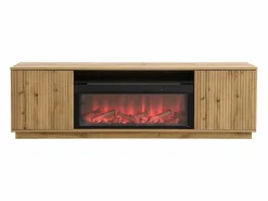 Mueble TV con 2 puertas y efecto chimenea LED en MDF - Natural y Negro - YEVINA^Vente-unique Hot