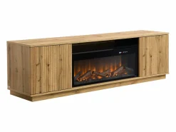 Mueble TV con 2 puertas y efecto chimenea LED en MDF - Natural y Negro - YEVINA^Vente-unique Hot