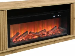 Mueble TV con 2 puertas y efecto chimenea LED en MDF - Natural y Negro - YEVINA^Vente-unique Hot