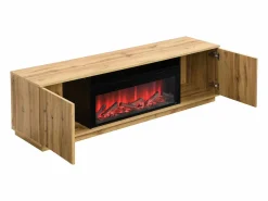 Mueble TV con 2 puertas y efecto chimenea LED en MDF - Natural y Negro - YEVINA^Vente-unique Hot
