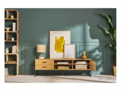 Miliboo Mueble Tv|Mueble TV con acabado de roble claro y metal negro 160 cm LOVATO