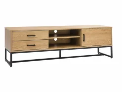 Miliboo Mueble Tv|Mueble TV con acabado de roble claro y metal negro 160 cm LOVATO