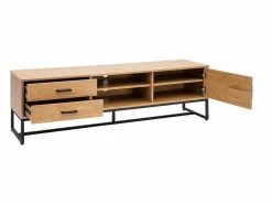 Miliboo Mueble Tv|Mueble TV con acabado de roble claro y metal negro 160 cm LOVATO