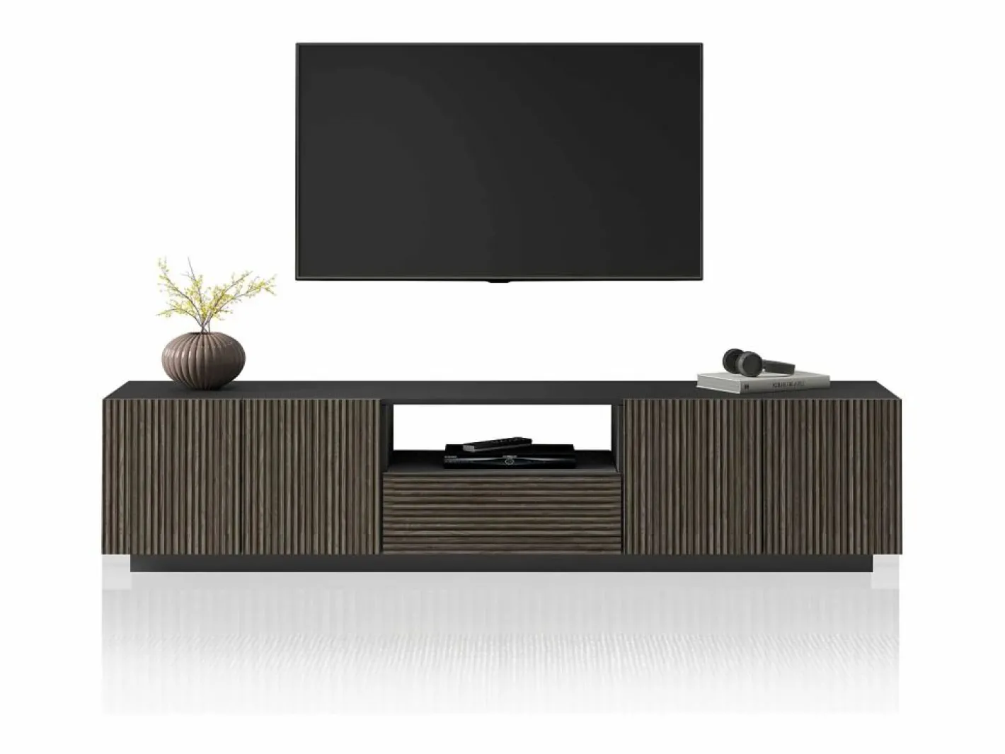 Mueble Tv|Mueble TV Coste con 4 puertas, 1 cajón y 1 compartimento, antracita/madera oscura, 220,1 x 43 x 46 cm